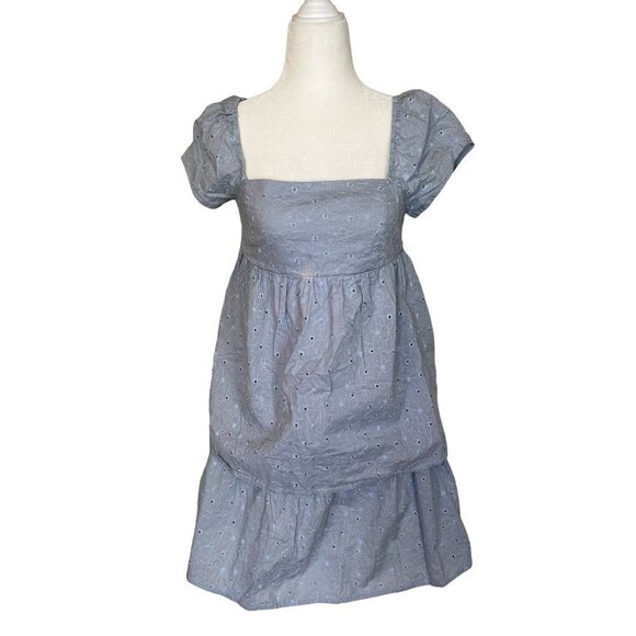 RTR NOW Eyelet Babydoll Dress in Blue Medium Womens Mini - Picture 5 of 12